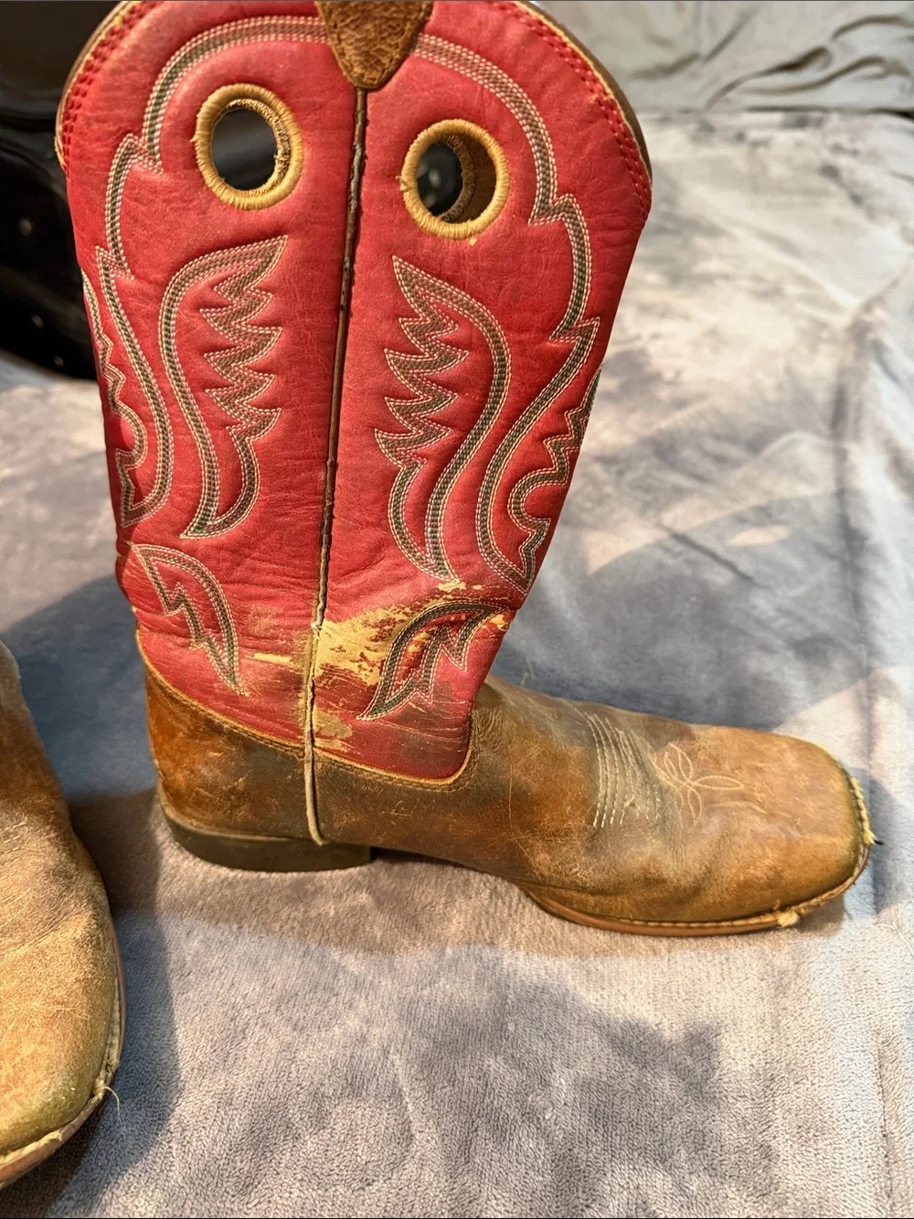 Worn Justin Boots Kids Red and Brown Western Pull-On Cowboy Boots